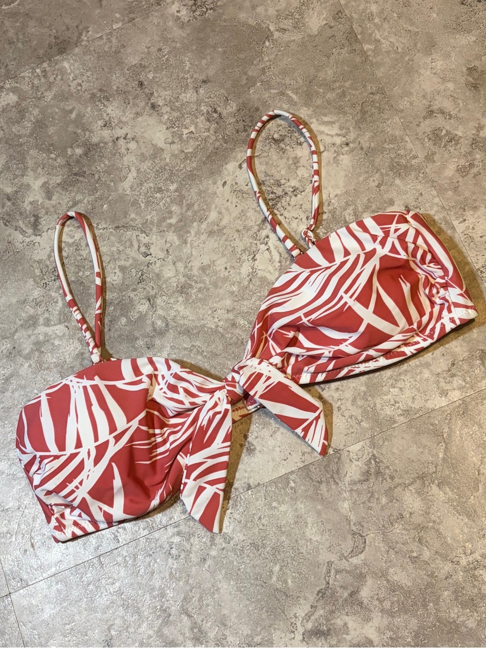 Raisins Coral Palm Print Bikini Top XL Tropical Tie Front
